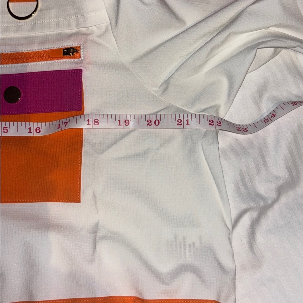 PELOTON CARGO JACKET NWTS WHITE ORANGE FUCHIA ZIP CLOSURE DRAW STRING GOLD TABS - Picture 9 of 11